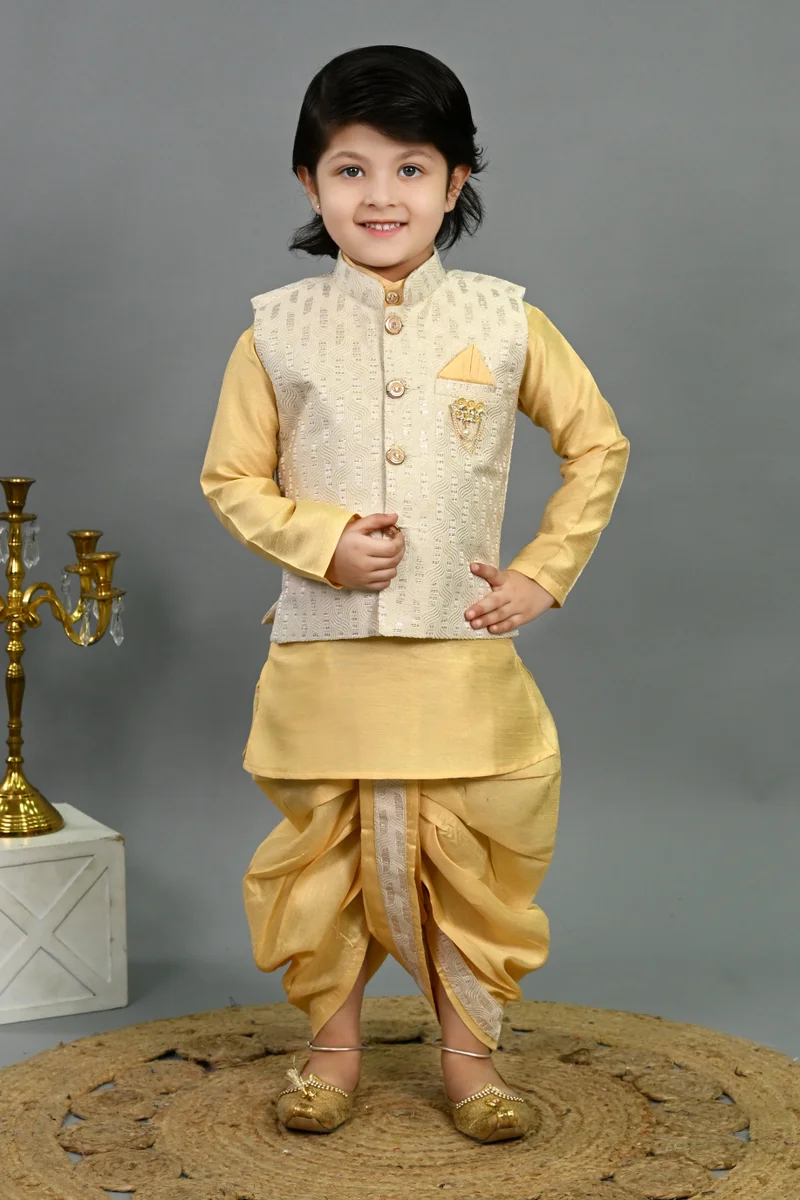 BT DEZINES Fawn Kurta Dhoti Set for Boys